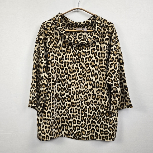 Chico's Animal Print Mock Neck Top Size 2 - Picture 2 of 10